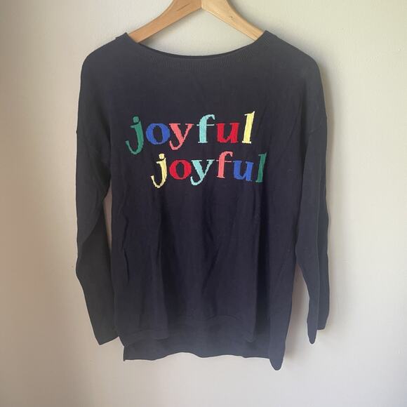 Talbots Sweater Womens Size Medium Navy Lambs Wool Blend Pullover Joyful - Picture 1 of 5